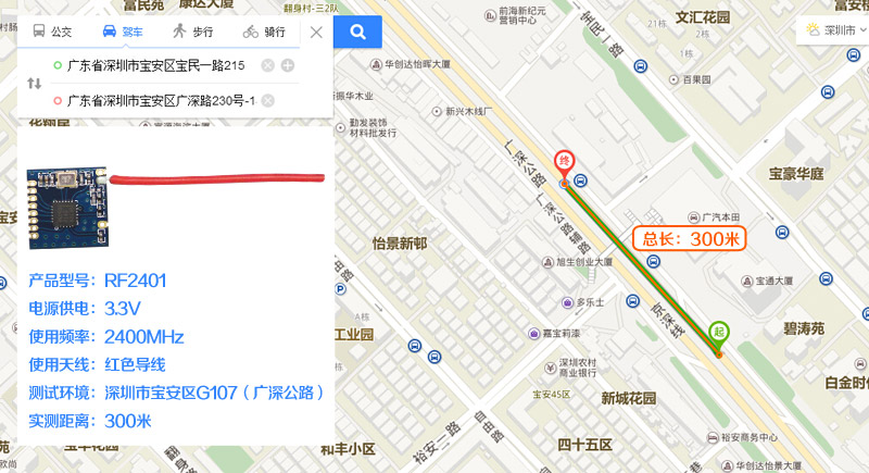 2.4GHz遠距離、低功耗無線收發(fā)模塊 RF2401傳輸距離實測